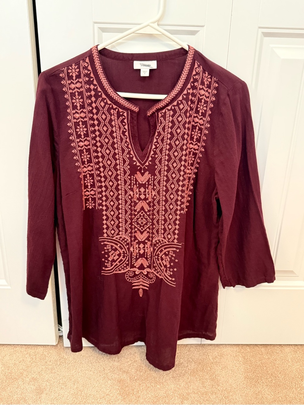 J.Jill Pure Jill Burgundy Embroidered Top Size Medium - Picture 3 of 9